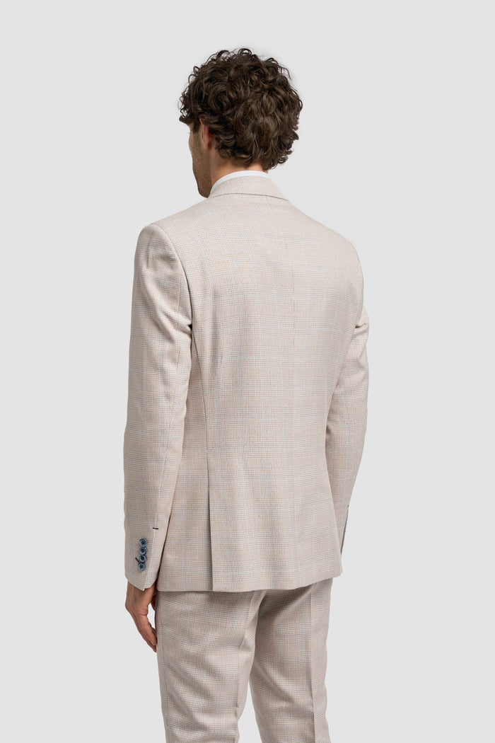 Caridi Beige Check Slim Fit Blazer
