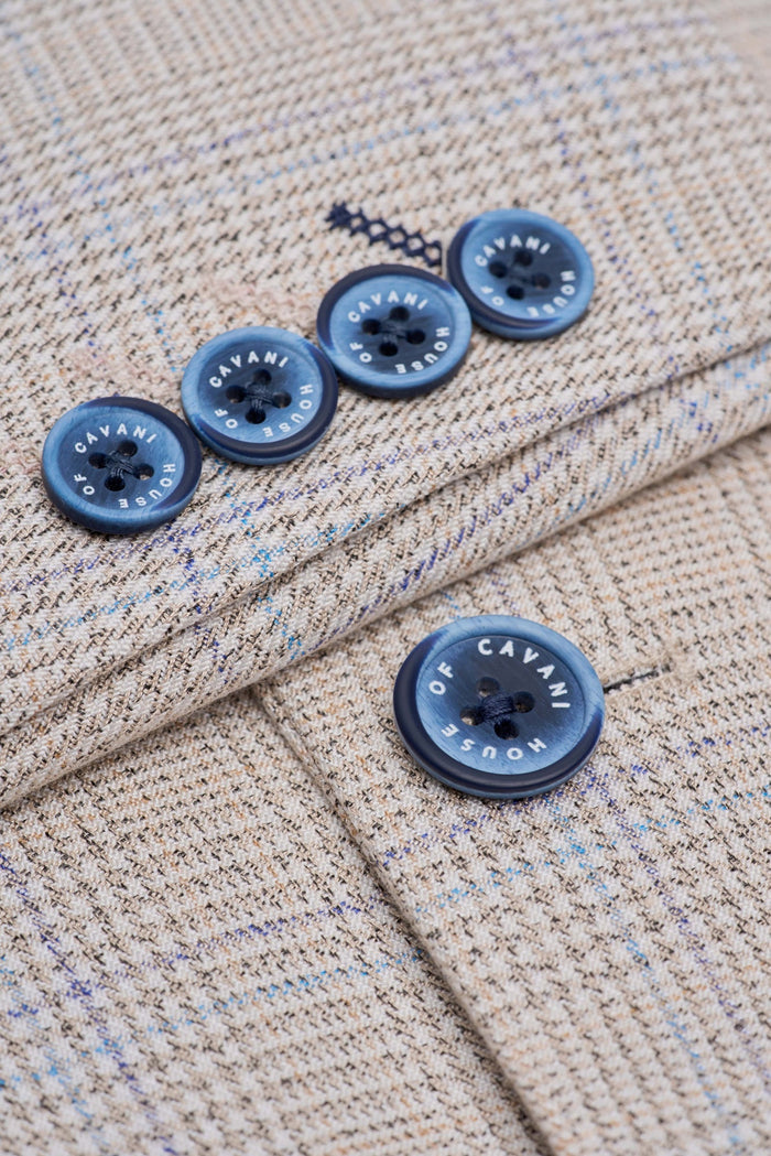 Caridi Beige Check Slim Fit Blazer