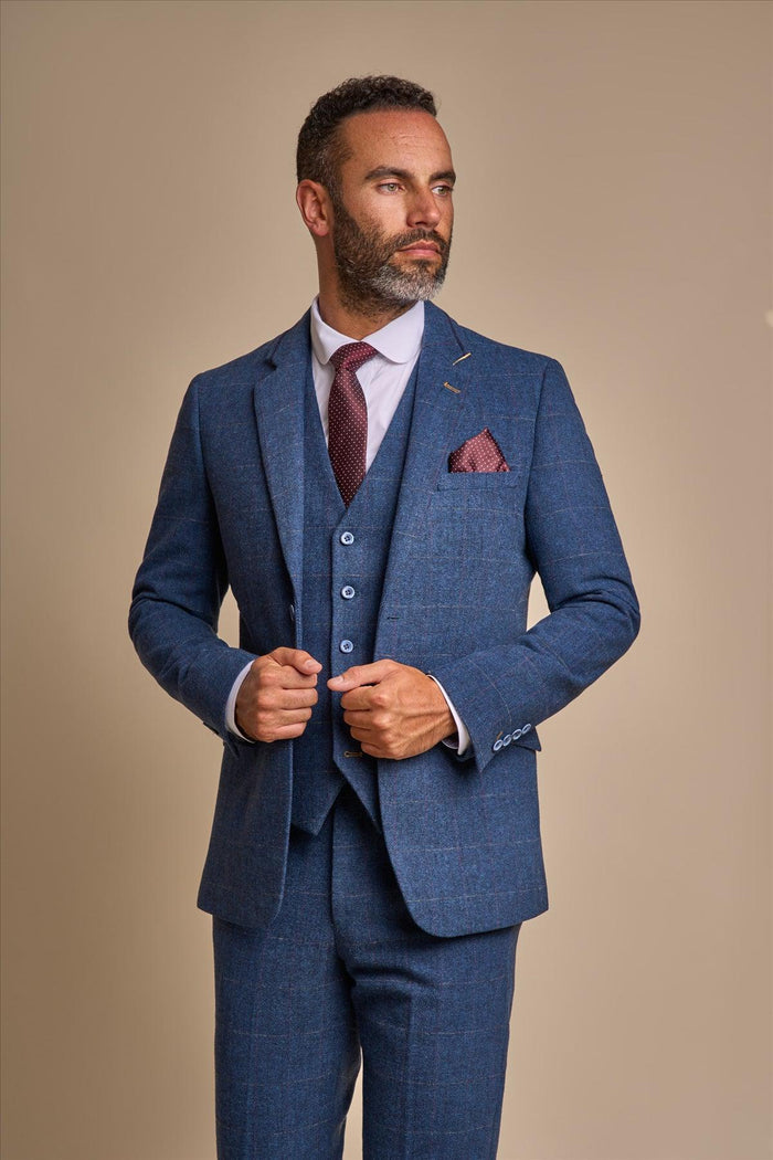 Carnegi Navy Short Tweed Three Piece Suit