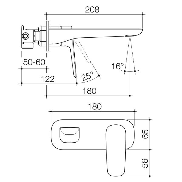 Technical Drawing Caroma Contura II 180mm Wall Basin/Bath Mixer - Chrome 849051C6AF