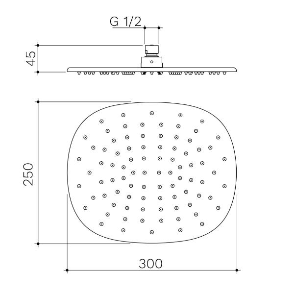 Technical Drawing Caroma Contura II 300mm Rain Shower - Chrome 849083C4A - The Blue Space