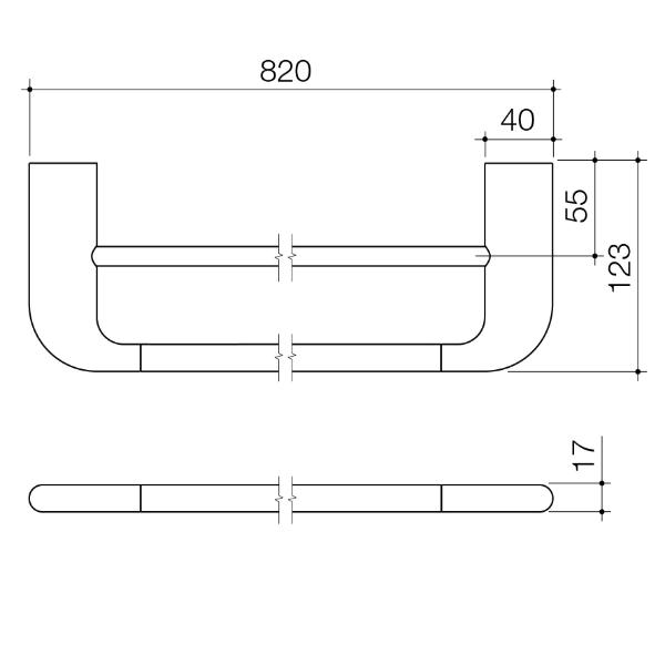 Technical Drawing Caroma Contura II 820mm Double Towel Rail - Brushed Bronze 849036BBZ | The Blue Space