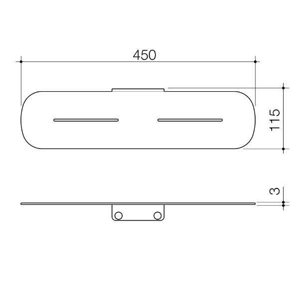 Technical Drawing Caroma Contura II Bathroom Shelf - Matte Black 849037B | The Blue Space