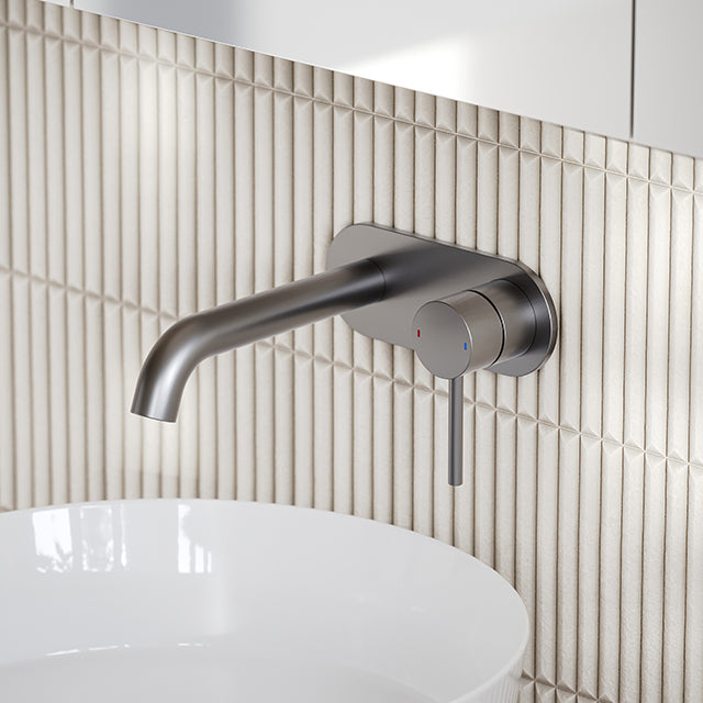 Caroma Liano II Low Lead Wall Basin/Bath Mixer Plate Set Gunmetal