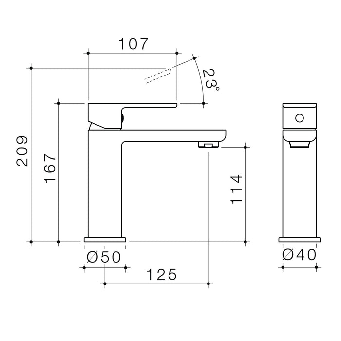 Technical Drawing Caroma Luna Lead Free Basin Mixer Chrome 68181C6AF - The Blue Space