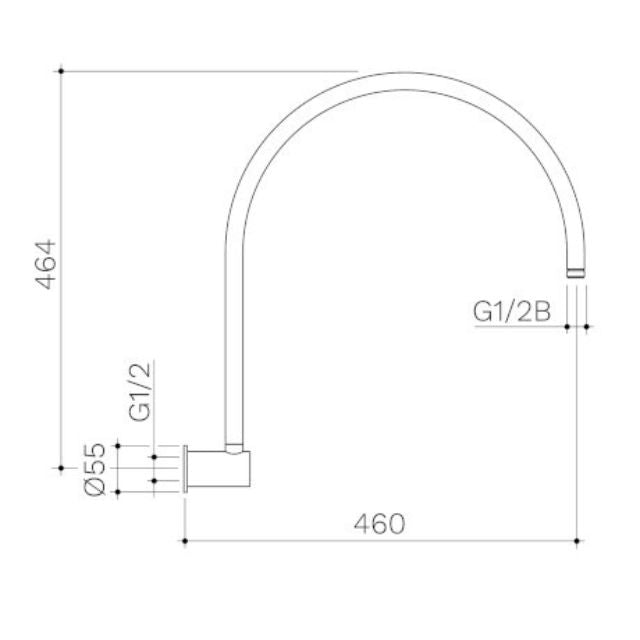 Technical Drawing Caroma Contura II Gooseneck Shower Arm - Brushed Bronze 849086BBZ - The Blue Space