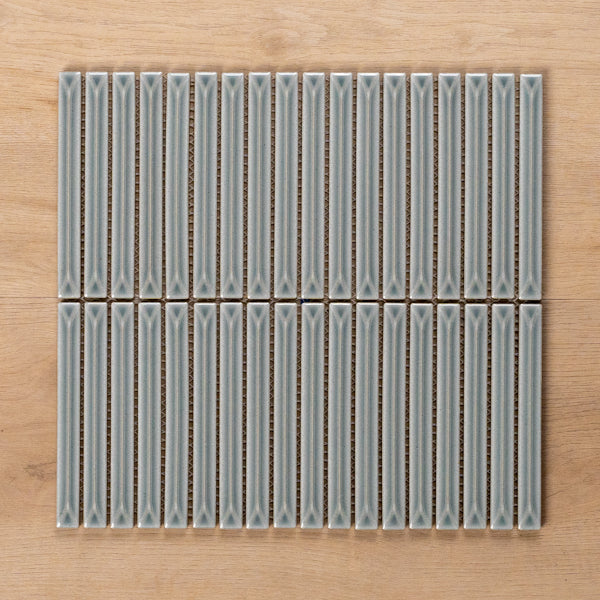 Castaways Silver Sage Gloss KitKat Porcelain Mosaic Tile 15x145mm - The Blue Space