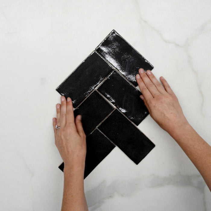 Fishbone With Hand Charcoal Dianna Hand Made Subway Look Spanish Ceramic Tile  - The Blue Space