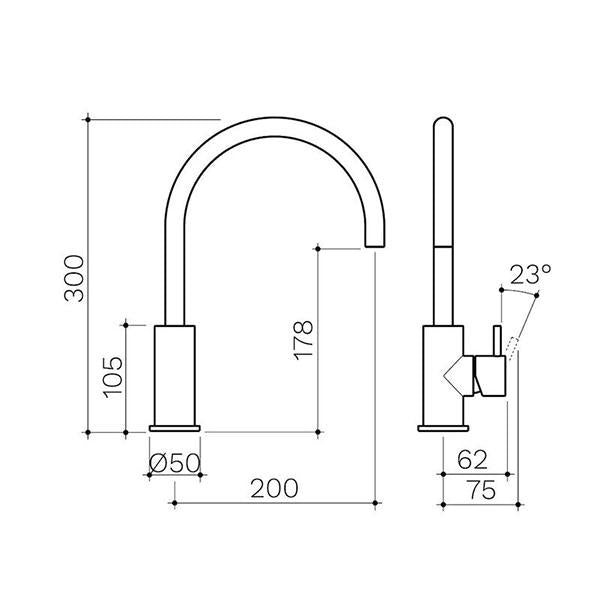 Clark Round Pin Sink Mixer - Matte Black - dimensions