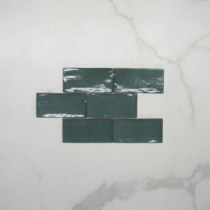 Pattern No Hand Dark Green Dianna Hand Made Subway Tile 75 x 150 x 9mm Spanish Ceramic  - The Blue Space