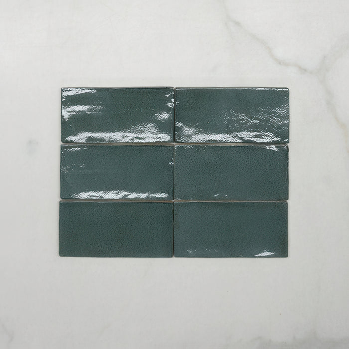 No Hand Dark Green Dianna Hand Made Subway Tile 75 x 150 x 9mm Spanish Ceramic  - The Blue Space
