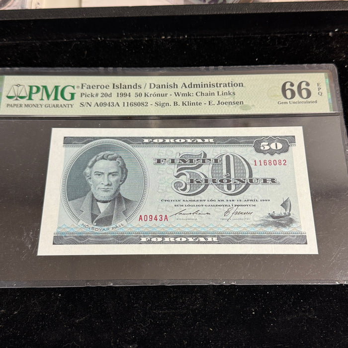 Faeroe Islands, 1994 50 Kronur, P#20d, PMG 66 Gem Unc EPQ
