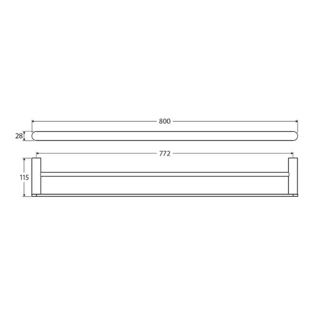 Technical Drawing Fienza Empire Slim Double Towel Rail 800mm Chrome 88908800 - The Blue Space