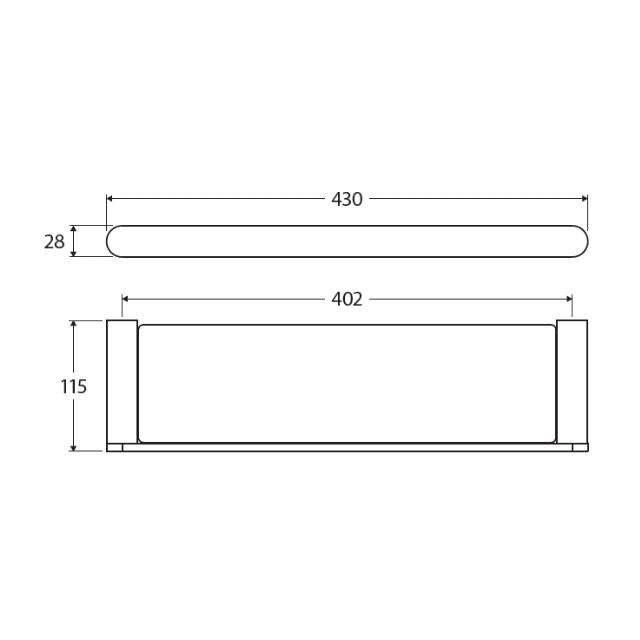Technical Drawing Fienza Empire Slim Shower Shelf Glass Chrome 88907 - The Blue Space