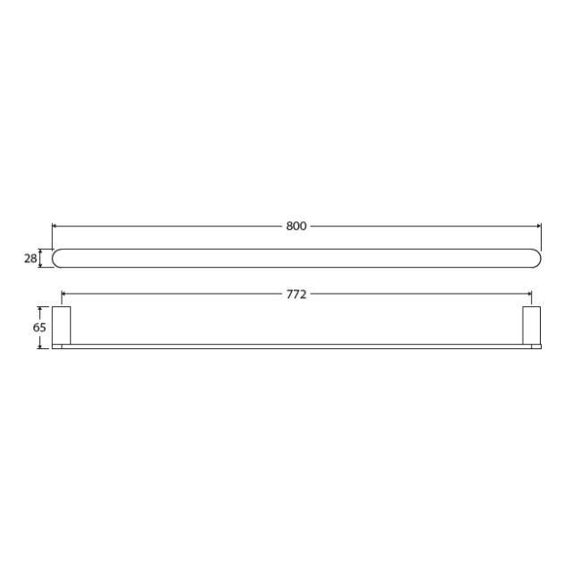 Technical Drawing Fienza Empire Slim Single Towel Rail 800mm Chrome 88901800 - The Blue Space