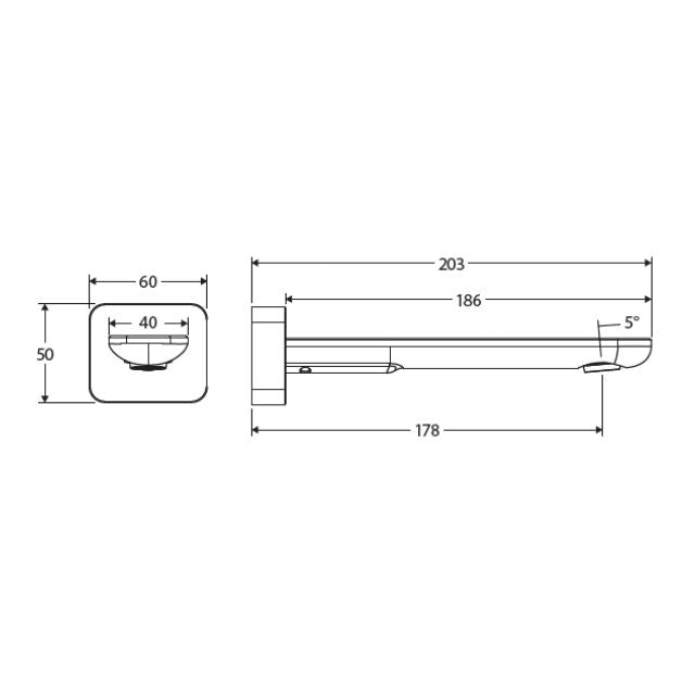 Technical Drawing Fienza Empire Slim Wall Basin/Bath Outlet 180mm Square Plate Urban Brass 234115UB-LF - The Blue Space