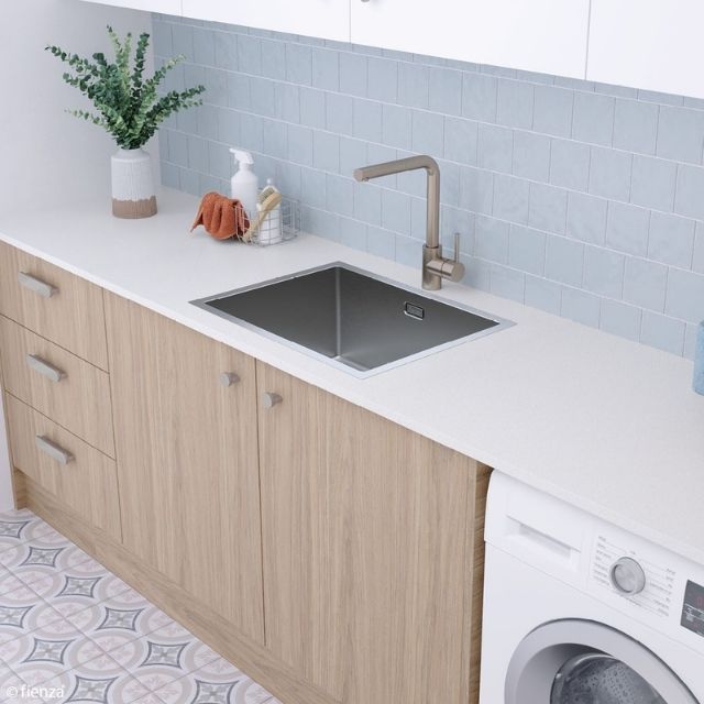 Shop Fienza Hana Laundry Sink 50L With Overflow Top/Undermount 580X445X240mm 68501 - The Blue Space