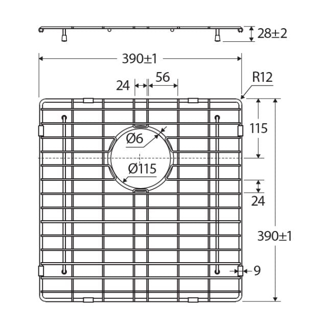 Technical Drawing Fienza Hana Sink Protector 32L Rugged Brass 390X390X5mm A23RB - The Blue Space