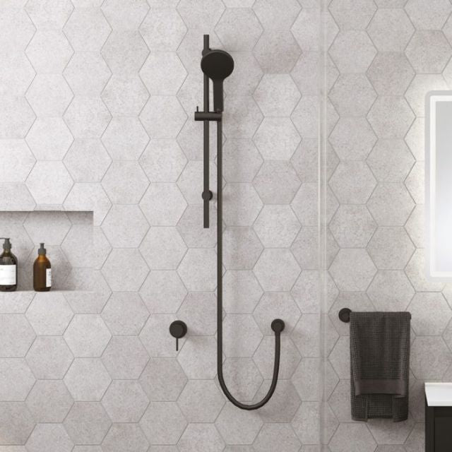 Lifestyle Fienza Kaya Wall Mixer Small Round Plate Matte Black  228101B - The Blue Space