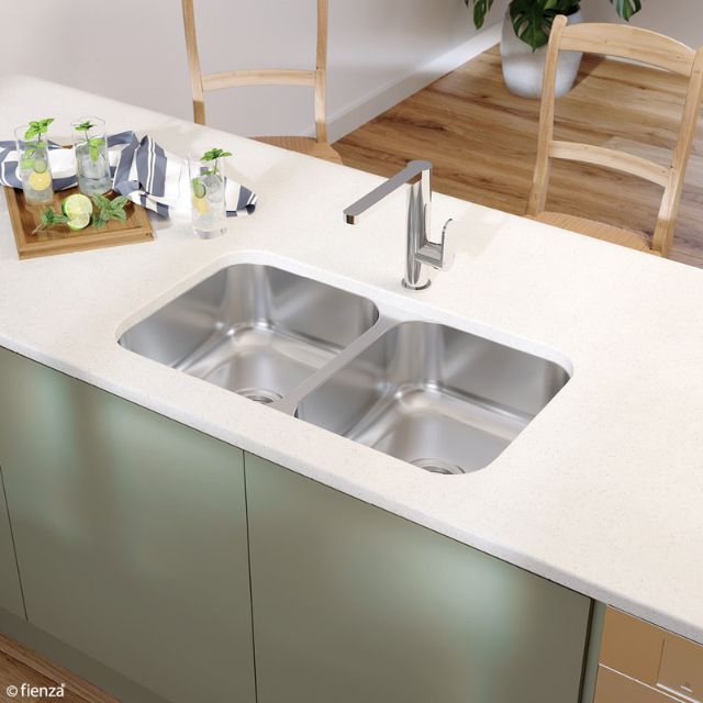 Lifestyle Fienza Tiva 785 Kitchen Sink Double Bowl Topmount/Undermount 23L-23L NTH 785X450X180mm 68109 - The Blue Space