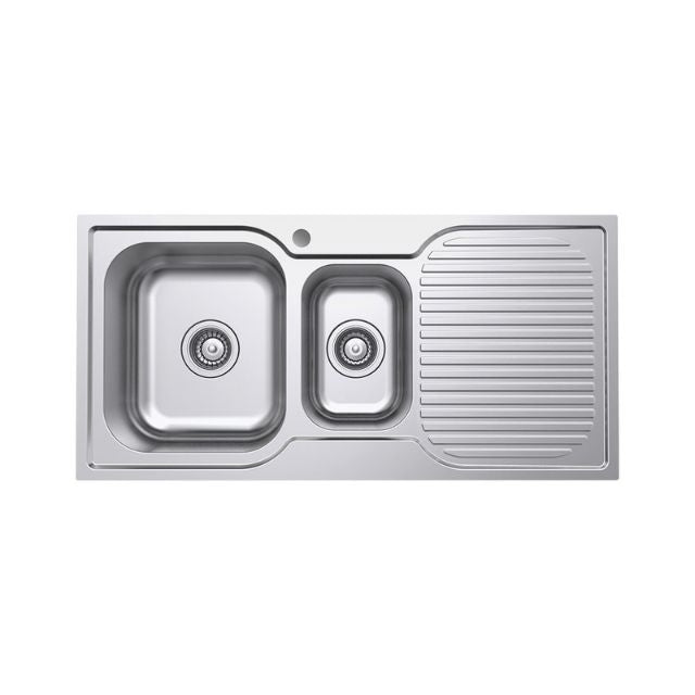 Fienza Tiva 980 Kitchen Sink Left 1.5 Bowl & Drainer Topmount 19L-9L 1Th 980X480X180mm 68105L - The Blue Space