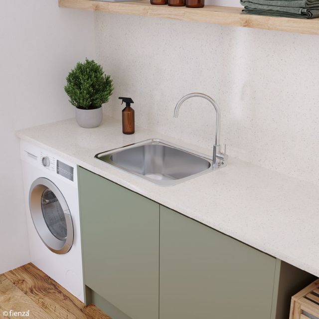 Buy Fienza Tiva Laundry Sink Large Topmount 50L 2Th 600X500X250mm Includes Flexible Bypass Kit 68202 - The Blue Space