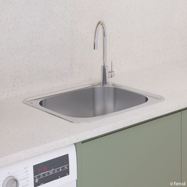 Shop Fienza Tiva Laundry Sink Large Topmount 50L 2Th 600X500X250mm Includes Flexible Bypass Kit 68202 - The Blue Space