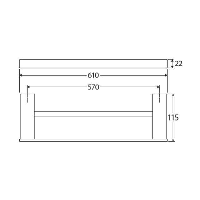 Technical Drawing Fienza Tono Double Towel Rail 610mm Chrome 85108600 - The Blue Space