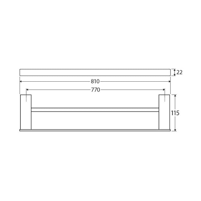 Technical Drawing Fienza Tono Double Towel Rail 810mm Urban Brass 85108800UB - The Blue Space