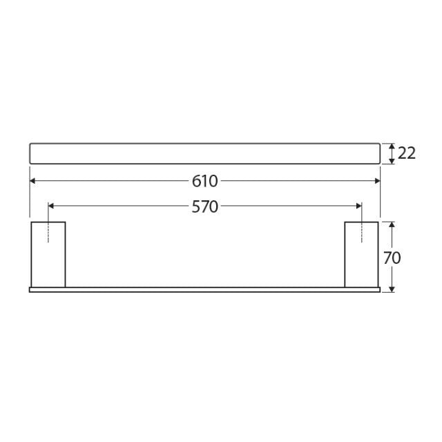 Technical Drawing Fienza Tono Single Towel Rail 610mm Urban Brass 85101600UB - The Blue Space