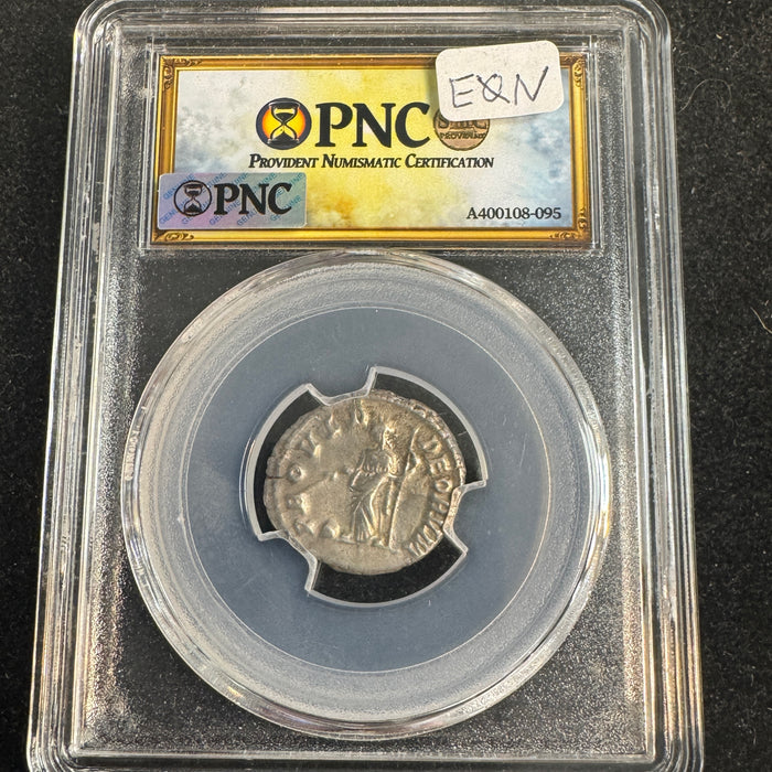 Geta (209-211 AD) Roman Empire AR Denarius, Rx: Provedentia, RIC-51, PNC AU