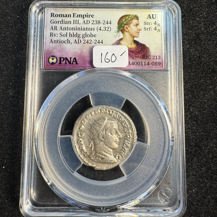 Gordian III (AD 238-244) Roman Empire, AR Antoninianus, Rx: Sol w/globe, Antioch, RIC-213, PNA AU