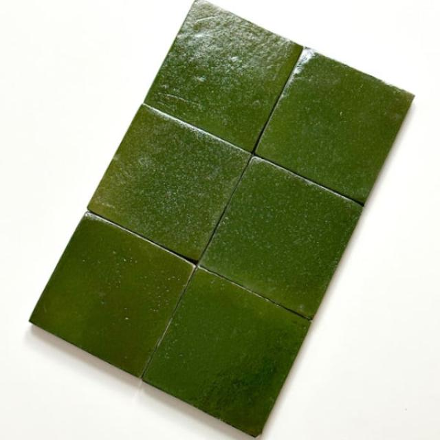 Green Evelyn Handmade Zellige 100 x 100 x 12mm  | The Blue Space
