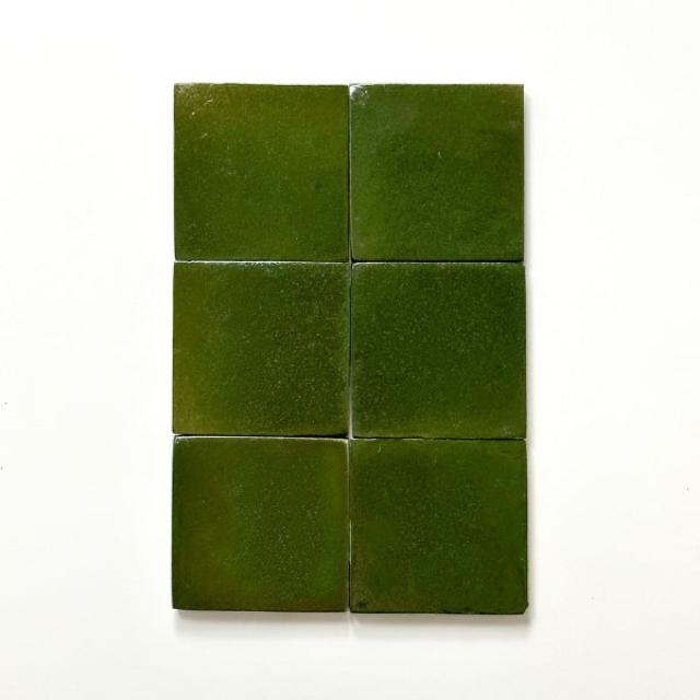 Green Evelyn Handmade Zellige 100 x 100 x 12mm  | The Blue Space