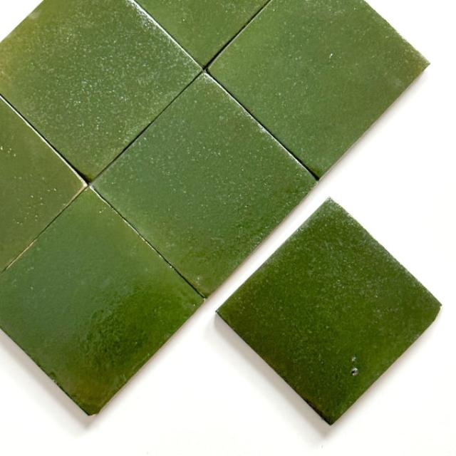 Green Evelyn Handmade Zellige 100 x 100 x 12mm  | The Blue Space