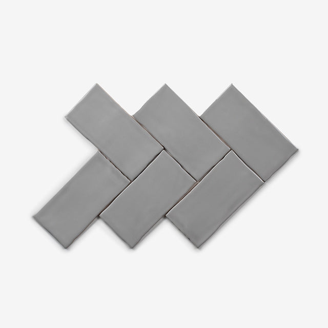 Grey Luca Hand Made Gloss Subway Tile 75 x 150 x 8mm