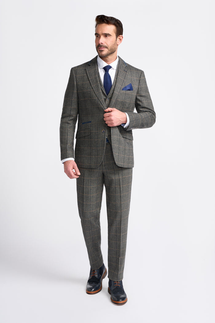 Grey Short Tweed Three Piece Suit