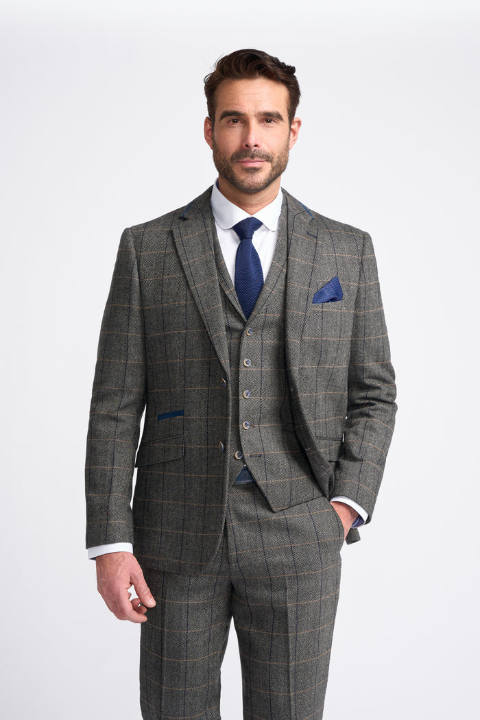Grey Short Tweed Three Piece Suit