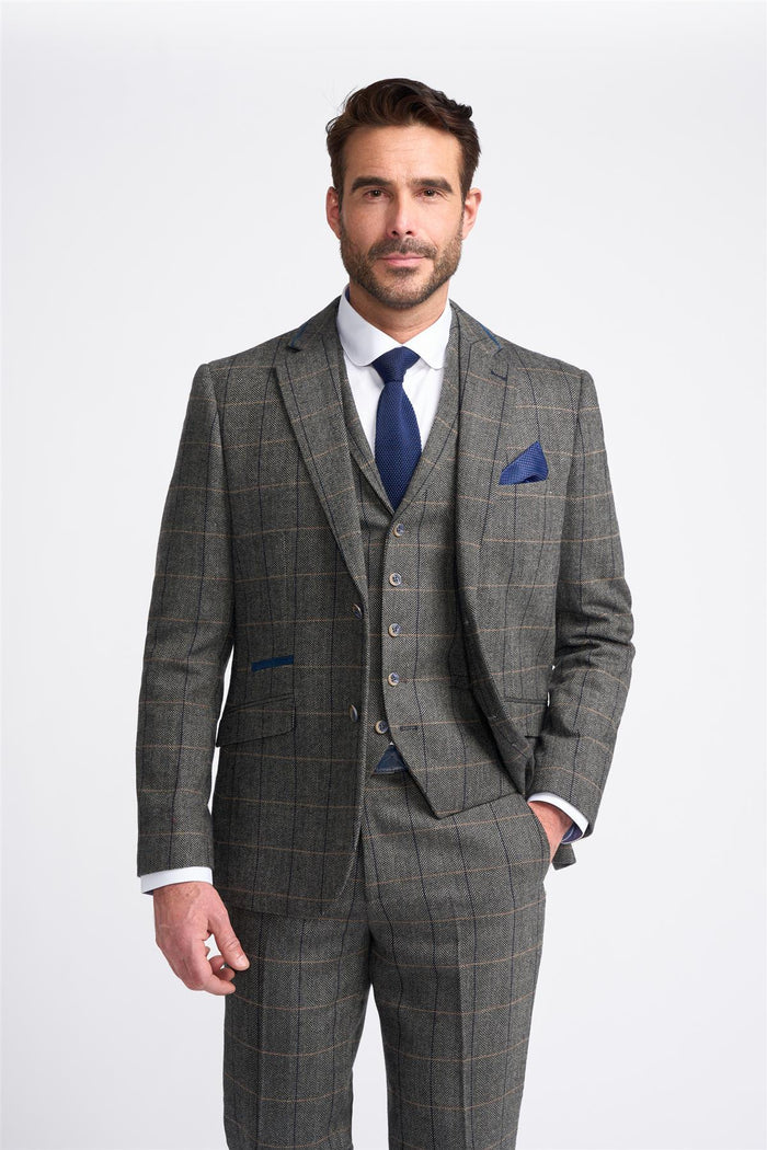 Grey Tweed Check Blazer - House of Cavani
