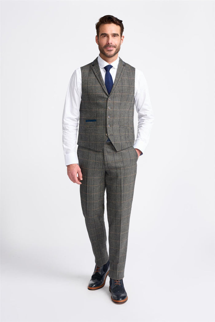 Grey Tweed Check Waistcoat - House of Cavani