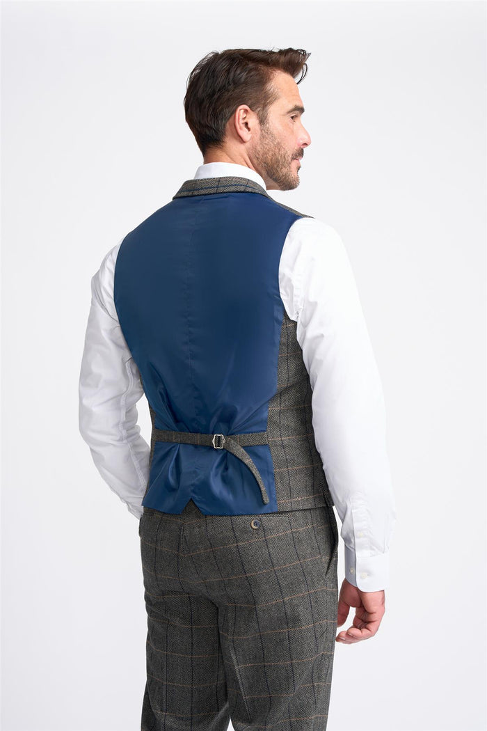 Grey Tweed Check Waistcoat - House of Cavani