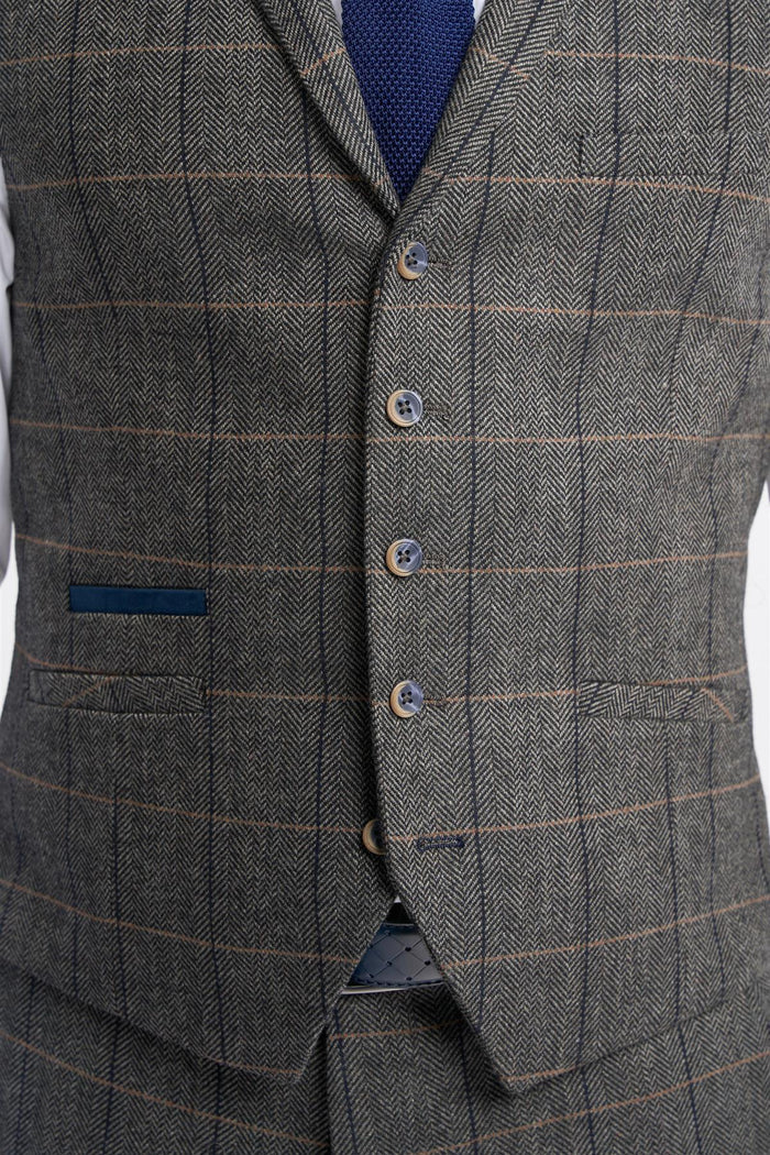 Grey Tweed Check Waistcoat - House of Cavani