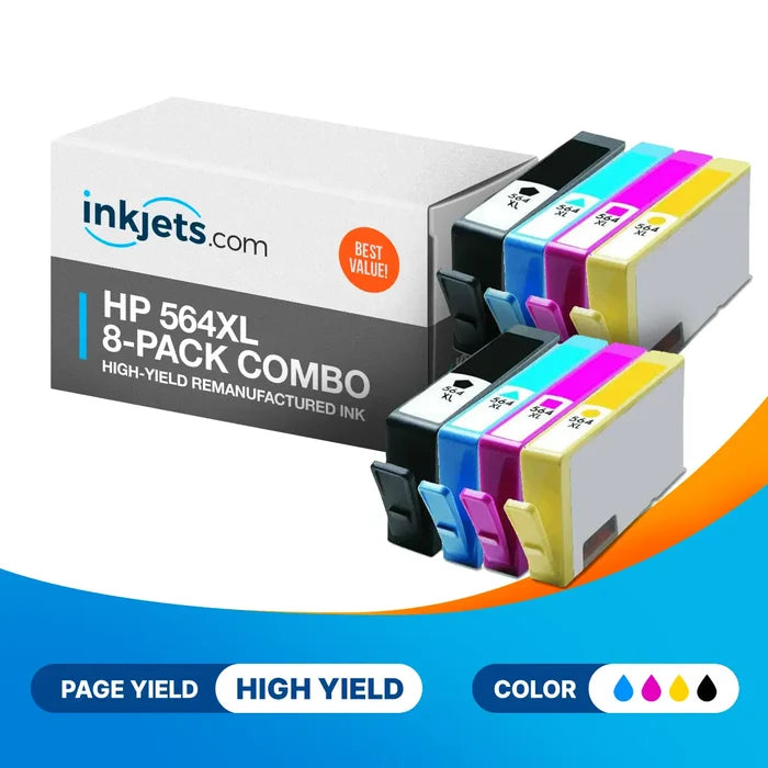 HP 564XL High-Yield Remanufactured Ink Cartridge 8-Pack Combo