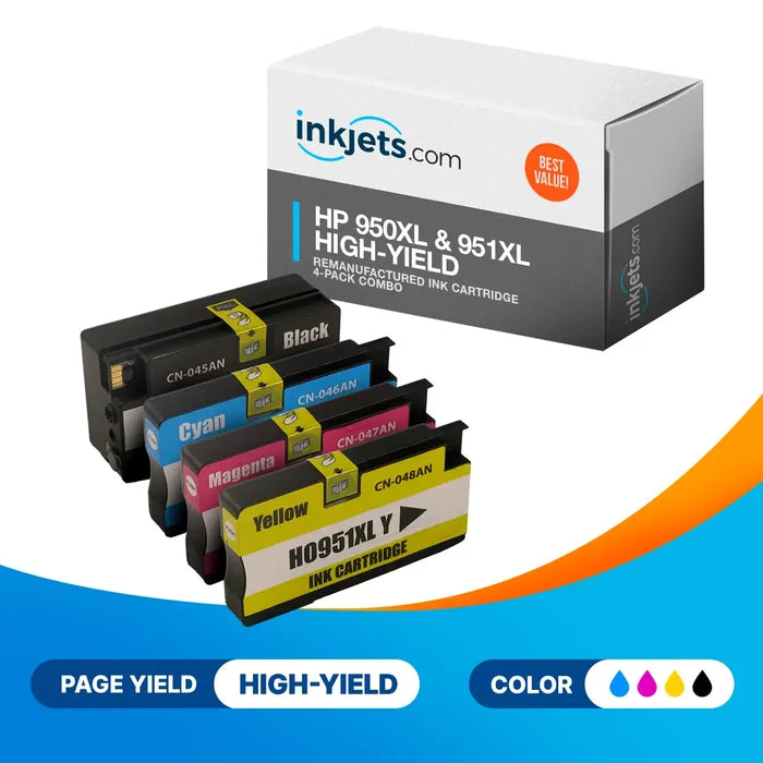 HP 950XL & 951XL High-Yield Remanufactured Ink Cartridge 4-Pack Combo