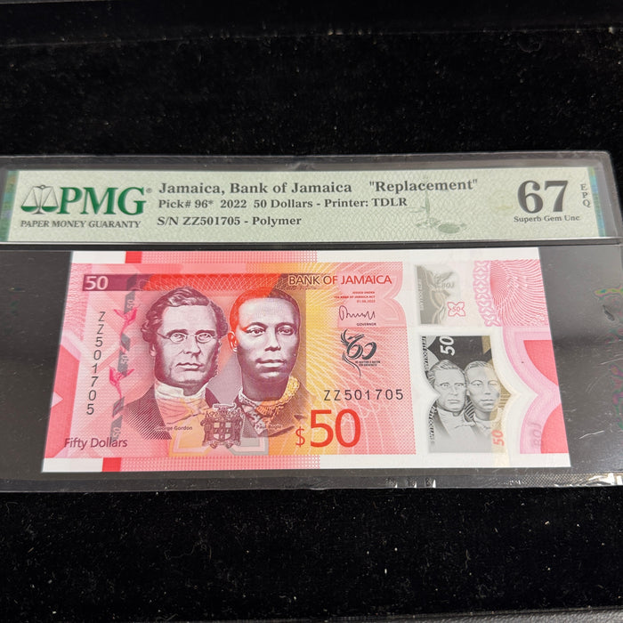 Jamaica 2022 $50 Dollars, P#96* - Replacement Note! PMG 67 Superb Gem Unc EPQ