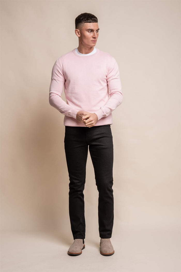 KN101 pink crewneck knitwear front