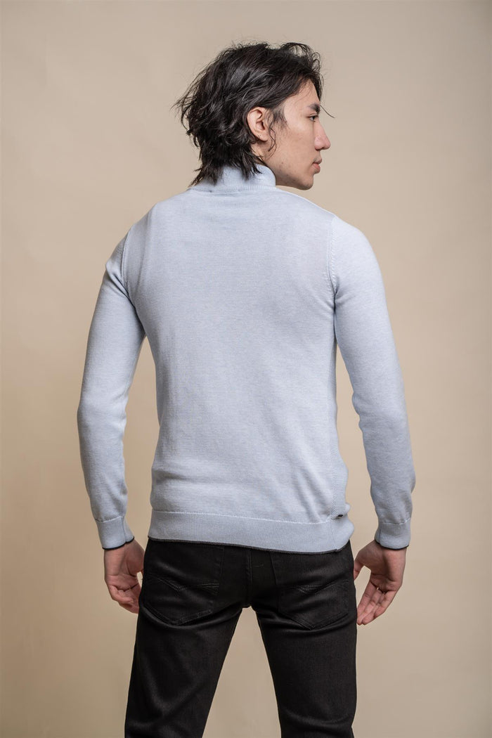 Kyle blue marlyn half zip knitwear back