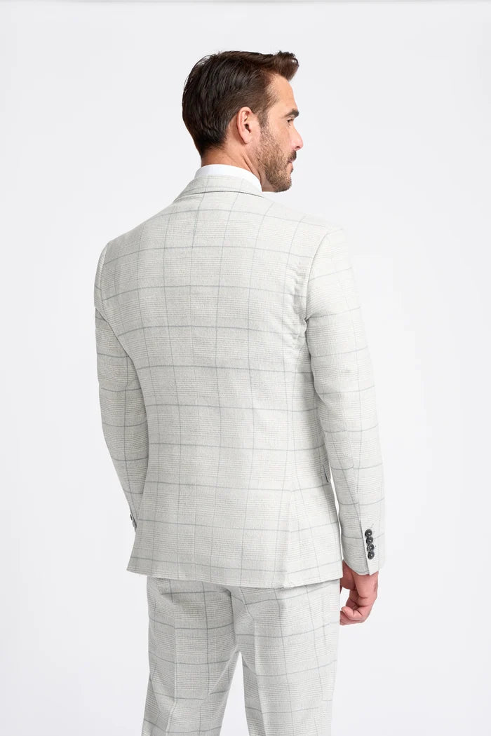 Light Grey Check Three Piece Suit - House of Cavani