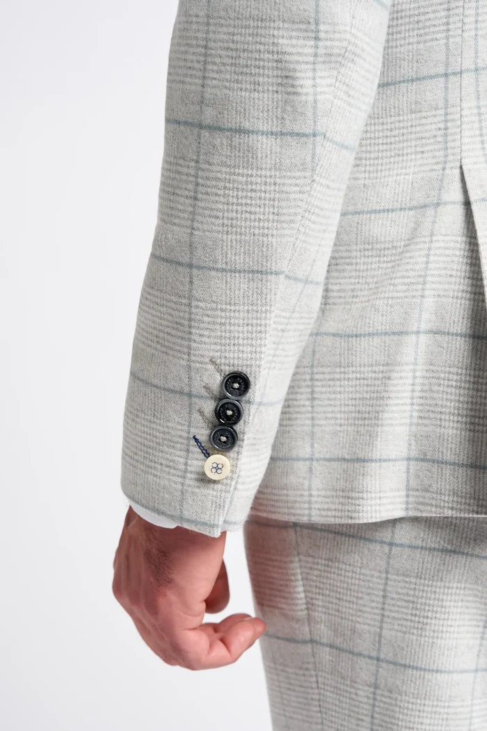 Light Grey Check Three Piece Suit - House of Cavani