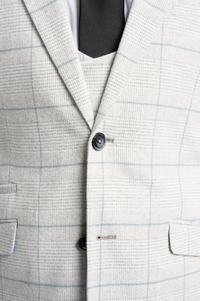 Light Grey Check Three Piece Suit - House of Cavani